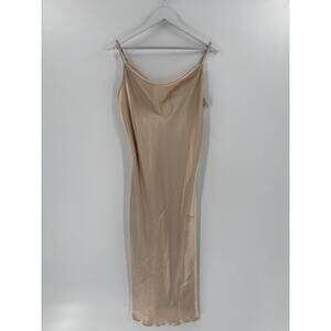 Bebe Y2K Slip Dress Womens Large Beige Satin Midi Length Cowl Neck Sleeveless